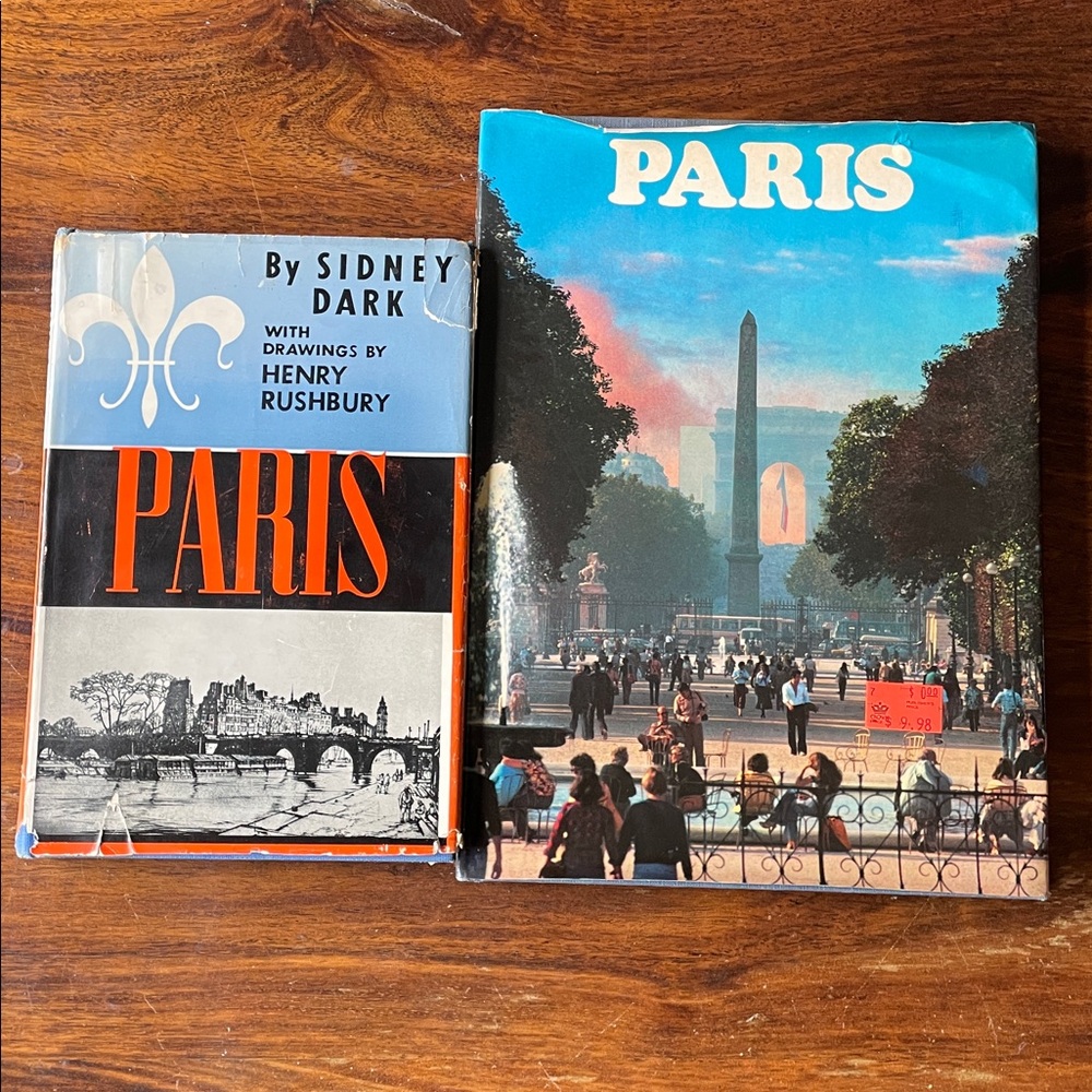 2 Vintage Paris Travel Hardcover Books Blue clothbound w/ original dust jackets